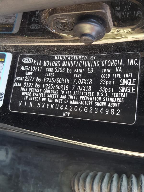 Photo 9 VIN: 5XYKU4A20CG234982 - KIA SORENTO EX 