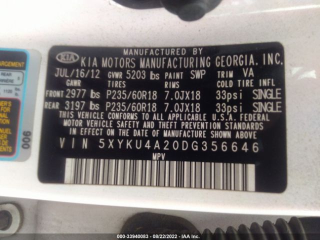 Photo 8 VIN: 5XYKU4A20DG356646 - KIA SORENTO 