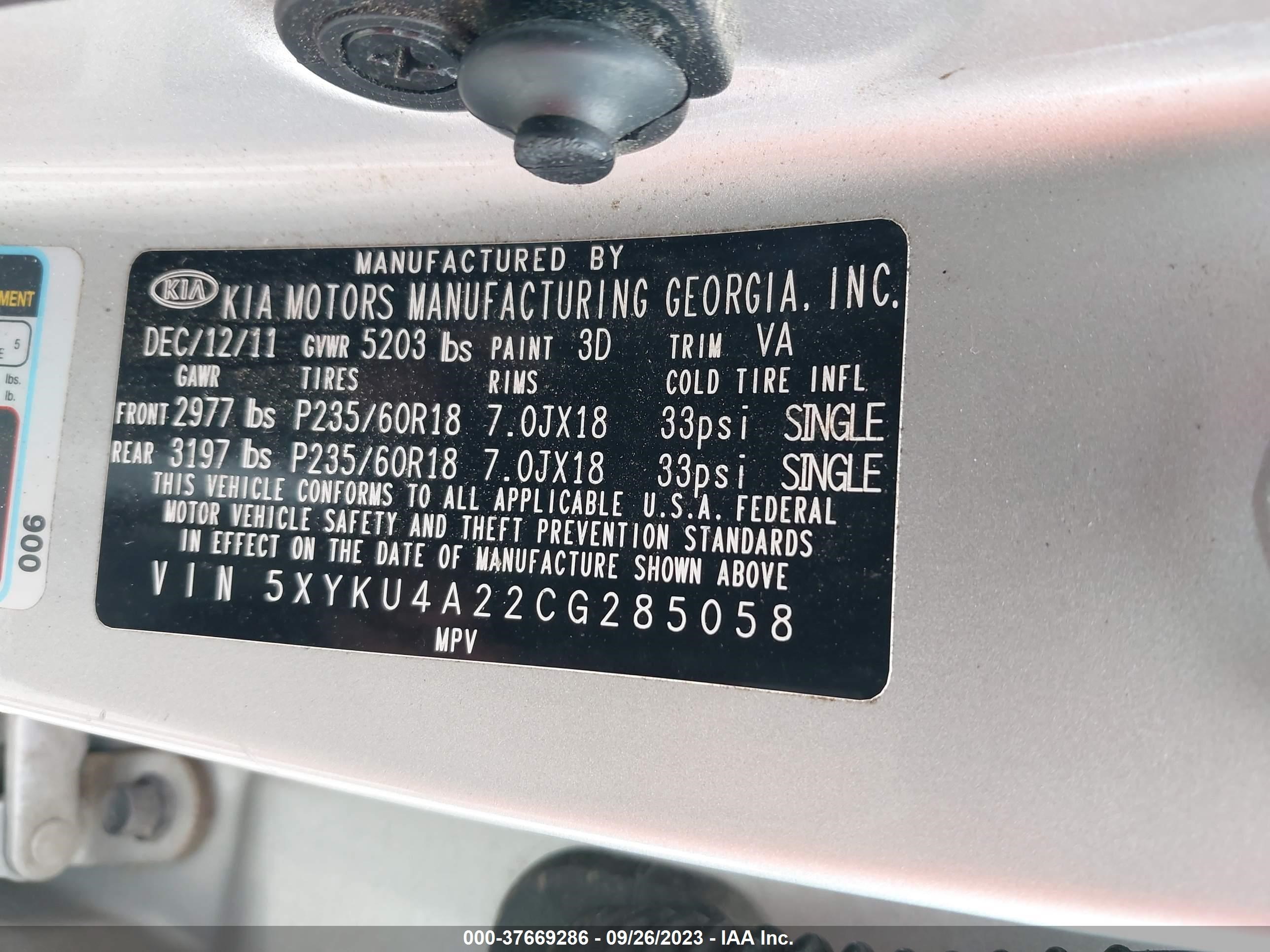 Photo 8 VIN: 5XYKU4A22CG285058 - KIA SORENTO 