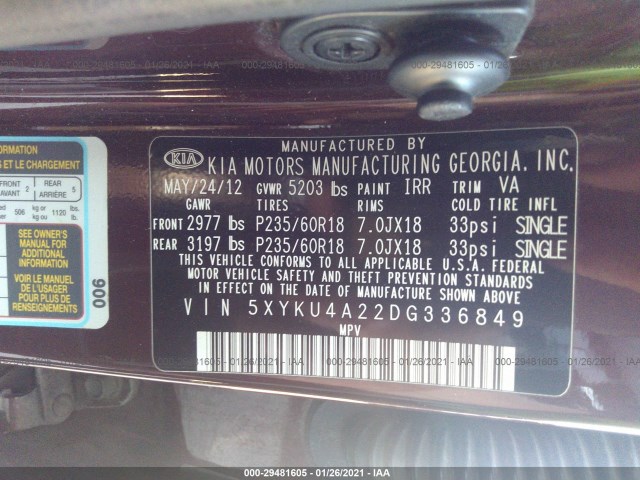 Photo 8 VIN: 5XYKU4A22DG336849 - KIA SORENTO 