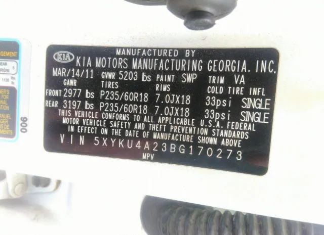 Photo 8 VIN: 5XYKU4A23BG170273 - KIA SORENTO 