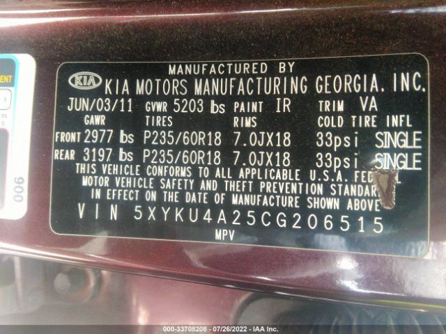 Photo 8 VIN: 5XYKU4A25CG206515 - KIA SORENTO 