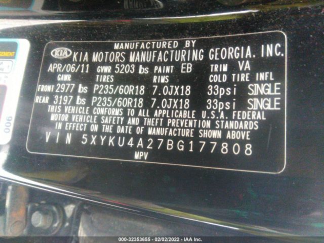 Photo 8 VIN: 5XYKU4A27BG177808 - KIA SORENTO 