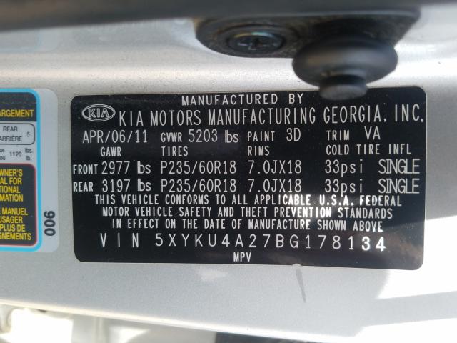 Photo 9 VIN: 5XYKU4A27BG178134 - KIA SORENTO EX 