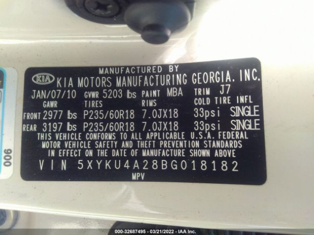 Photo 8 VIN: 5XYKU4A28BG018182 - KIA SORENTO 