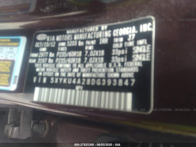 Photo 8 VIN: 5XYKU4A28DG393847 - KIA SORENTO 