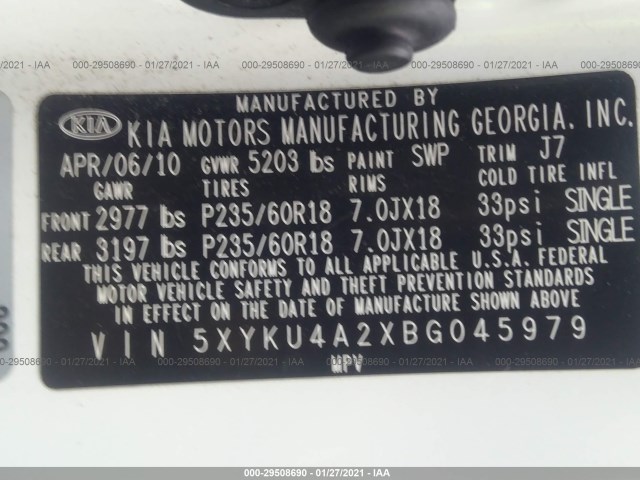 Photo 8 VIN: 5XYKU4A2XBG045979 - KIA SORENTO 