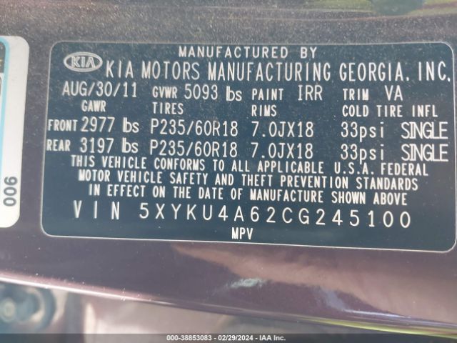 Photo 8 VIN: 5XYKU4A62CG245100 - KIA SORENTO 