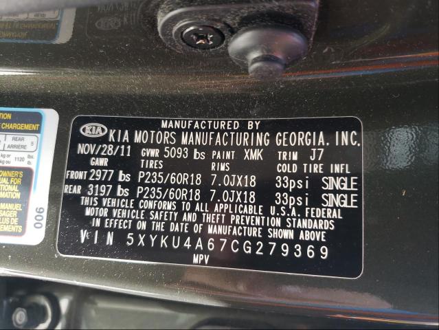 Photo 9 VIN: 5XYKU4A67CG279369 - KIA SORENTO EX 