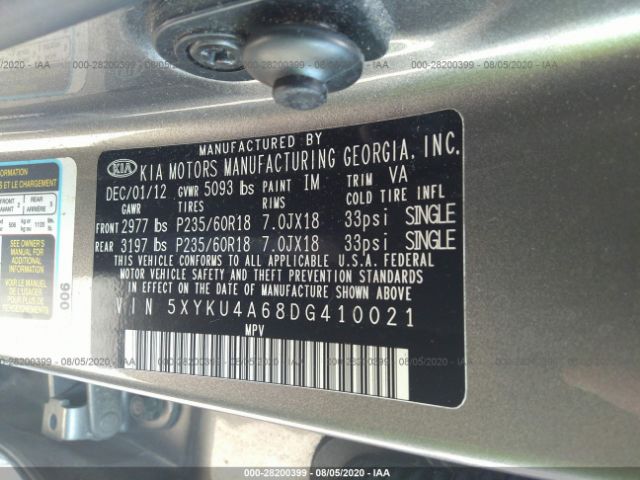 Photo 8 VIN: 5XYKU4A68DG410021 - KIA SORENTO 