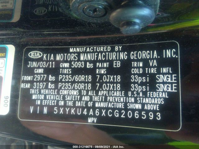 Photo 8 VIN: 5XYKU4A6XCG206593 - KIA SORENTO 