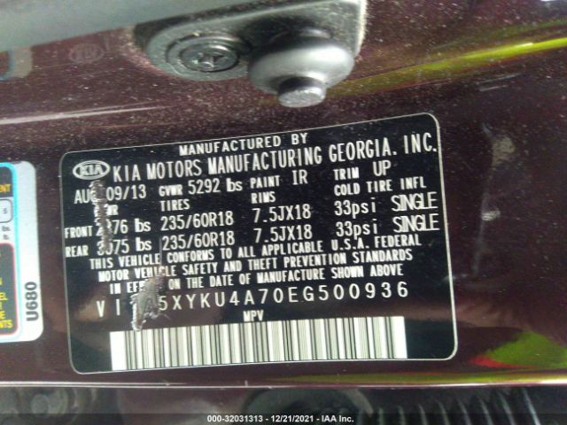 Photo 8 VIN: 5XYKU4A70EG500936 - KIA SORENTO 