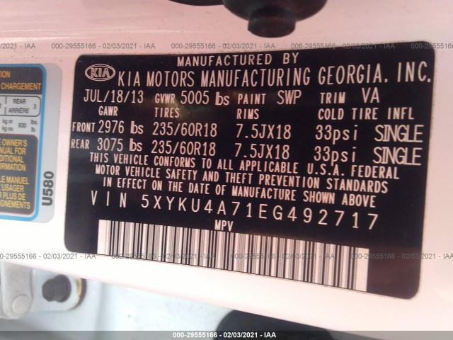 Photo 8 VIN: 5XYKU4A71EG492717 - KIA SORENTO 