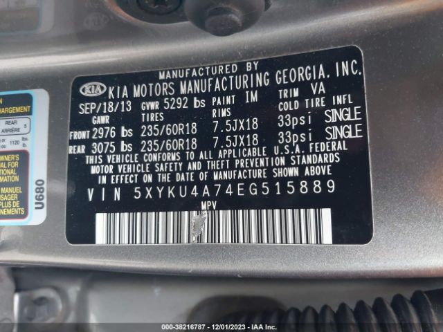 Photo 8 VIN: 5XYKU4A74EG515889 - KIA SORENTO 