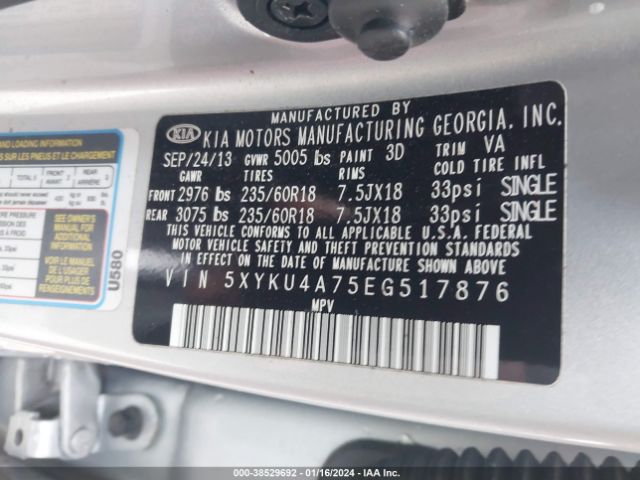 Photo 8 VIN: 5XYKU4A75EG517876 - KIA SORENTO 