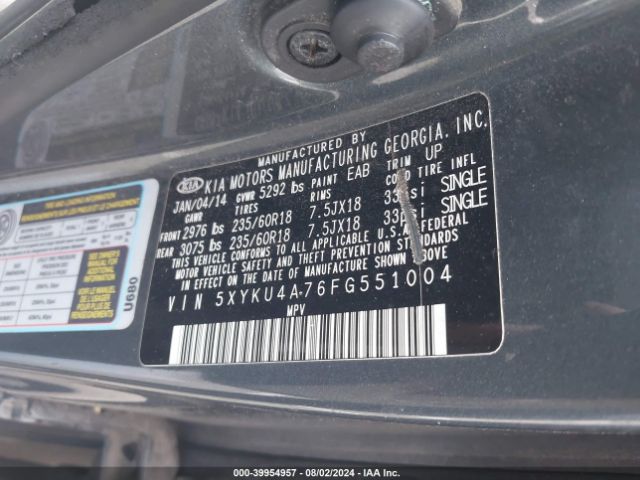 Photo 8 VIN: 5XYKU4A76FG551004 - KIA SORENTO 