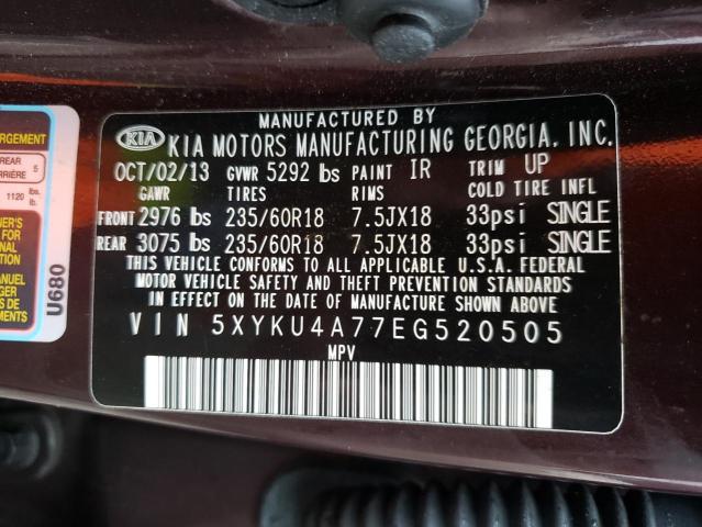 Photo 9 VIN: 5XYKU4A77EG520505 - KIA SORENTO 