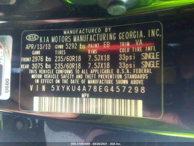 Photo 8 VIN: 5XYKU4A78EG457298 - KIA SORENTO 