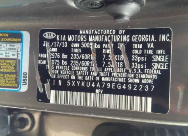 Photo 8 VIN: 5XYKU4A79EG492237 - KIA SORENTO 