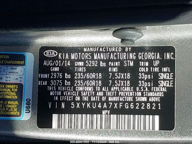 Photo 8 VIN: 5XYKU4A7XFG622821 - KIA SORENTO 