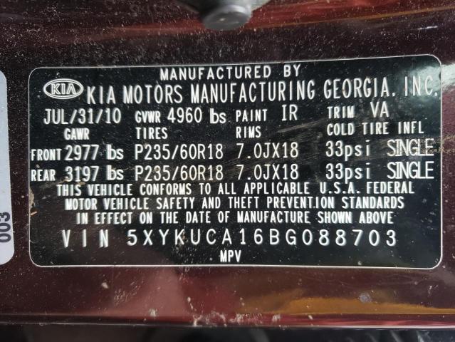 Photo 9 VIN: 5XYKUCA16BG088703 - KIA SORENTO EX 