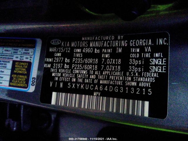 Photo 8 VIN: 5XYKUCA64DG313215 - KIA SORENTO 