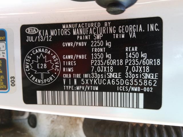 Photo 9 VIN: 5XYKUCA65DG355862 - KIA SORENTO EX 