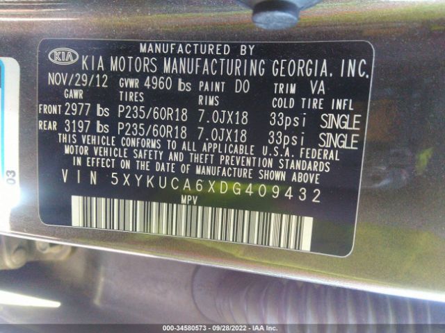 Photo 8 VIN: 5XYKUCA6XDG409432 - KIA SORENTO 