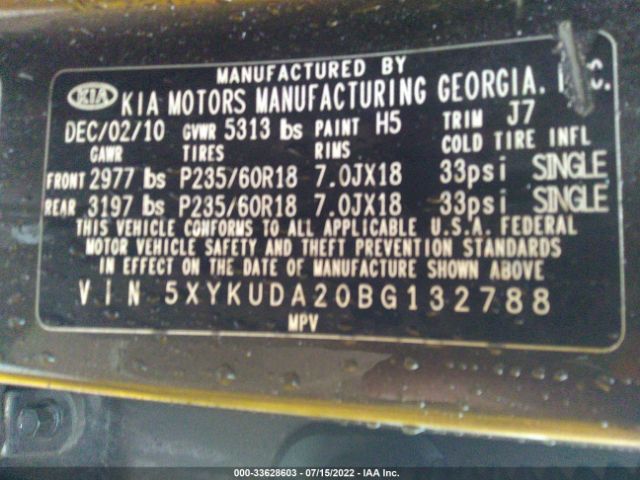 Photo 8 VIN: 5XYKUDA20BG132788 - KIA SORENTO 