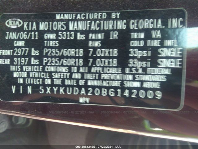 Photo 8 VIN: 5XYKUDA20BG142009 - KIA SORENTO 