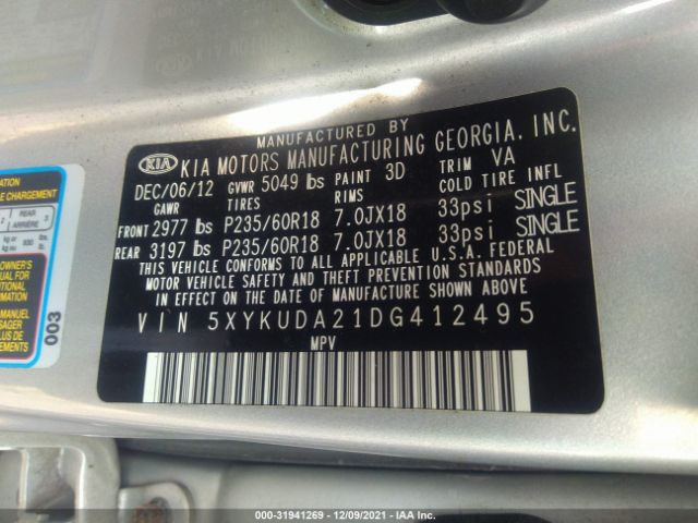 Photo 8 VIN: 5XYKUDA21DG412495 - KIA SORENTO 