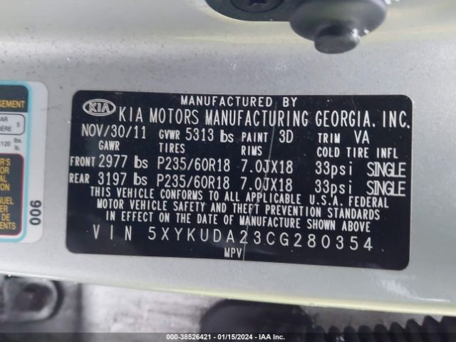 Photo 8 VIN: 5XYKUDA23CG280354 - KIA SORENTO 