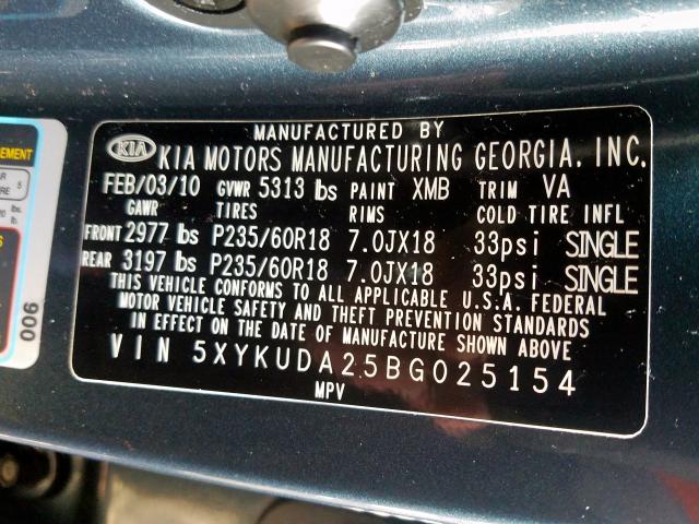 Photo 9 VIN: 5XYKUDA25BG025154 - KIA SORENTO EX 