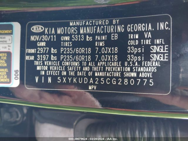 Photo 8 VIN: 5XYKUDA25CG280775 - KIA SORENTO 