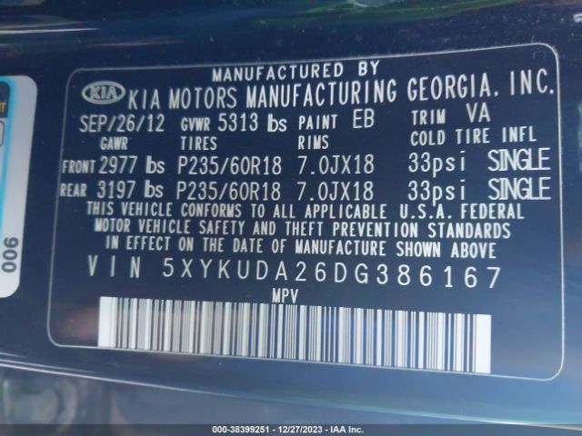 Photo 8 VIN: 5XYKUDA26DG386167 - KIA SORENTO 