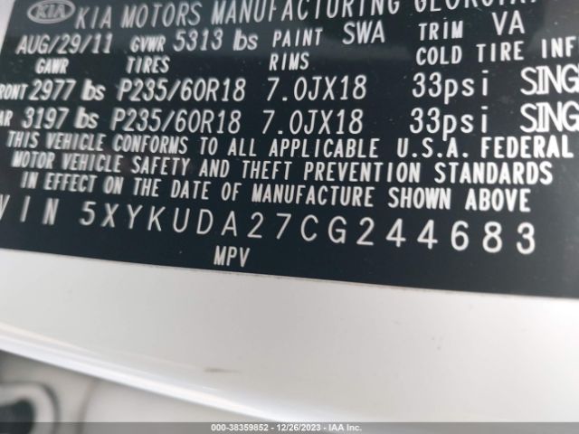 Photo 8 VIN: 5XYKUDA27CG244683 - KIA SORENTO 