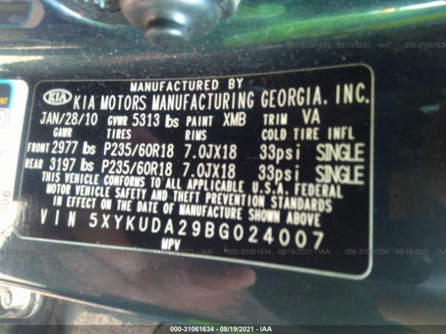 Photo 8 VIN: 5XYKUDA29BG024007 - KIA SORENTO 