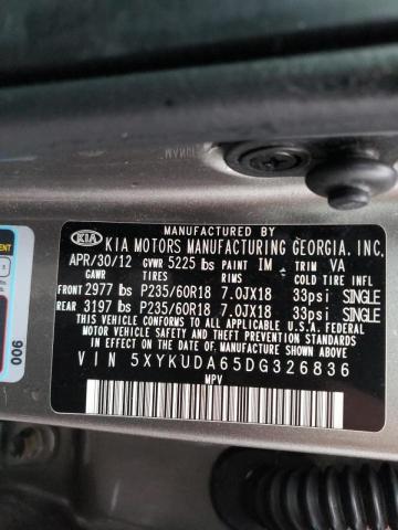 Photo 9 VIN: 5XYKUDA65DG326836 - KIA SORENTO EX 