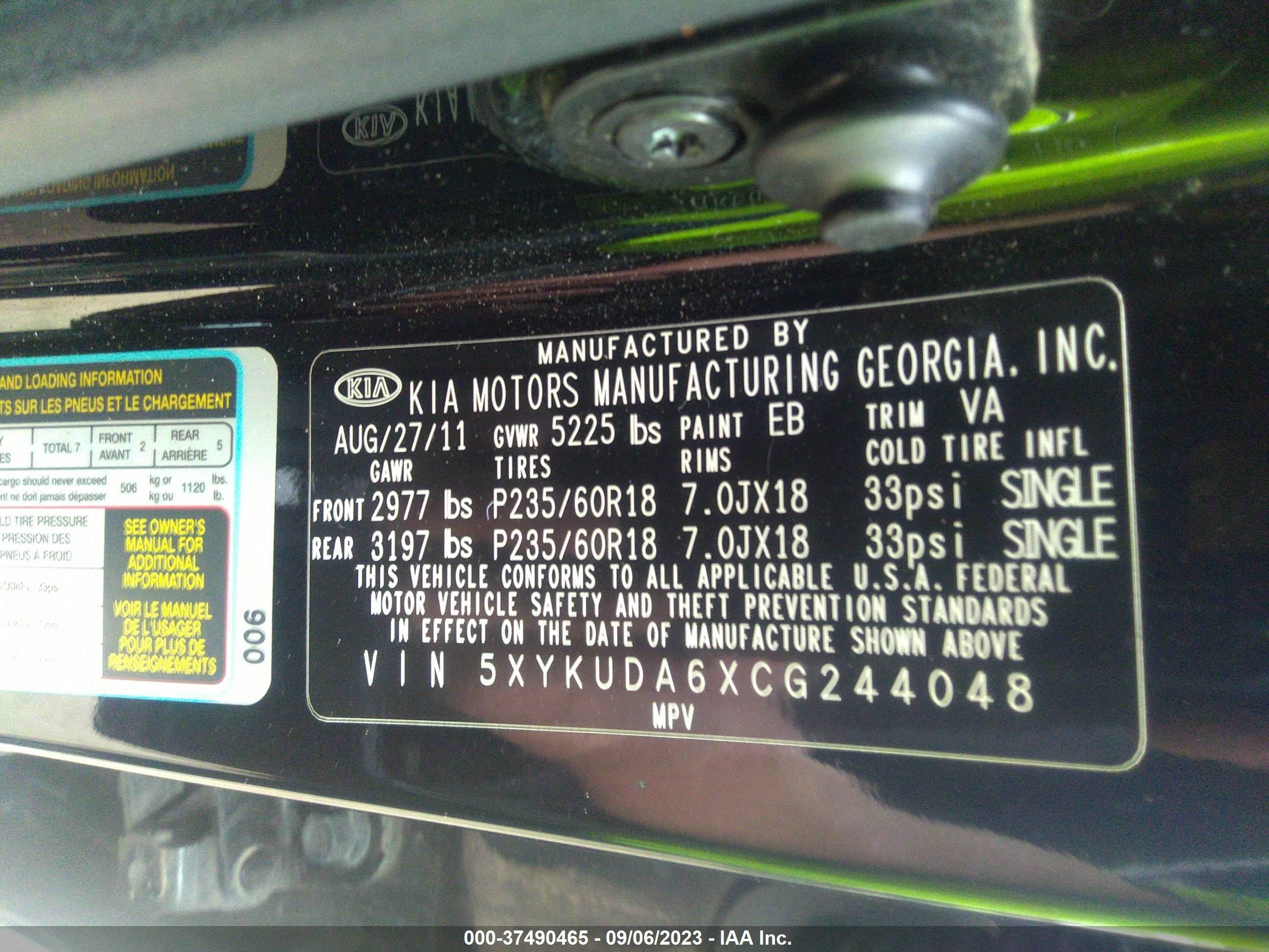 Photo 8 VIN: 5XYKUDA6XCG244048 - KIA SORENTO 