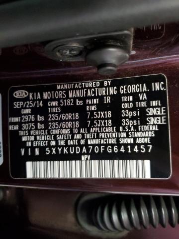 Photo 9 VIN: 5XYKUDA70FG641457 - KIA SORENTO EX 