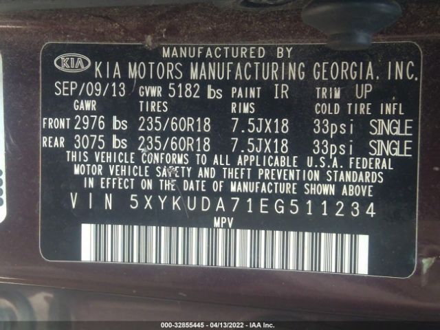 Photo 8 VIN: 5XYKUDA71EG511234 - KIA SORENTO 