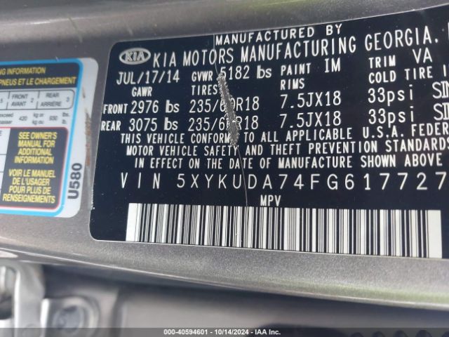 Photo 8 VIN: 5XYKUDA74FG617727 - KIA SORENTO 