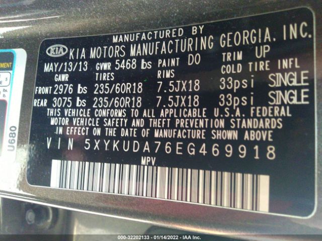 Photo 8 VIN: 5XYKUDA76EG469918 - KIA SORENTO 