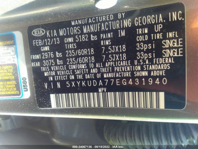 Photo 8 VIN: 5XYKUDA77EG431940 - KIA SORENTO 