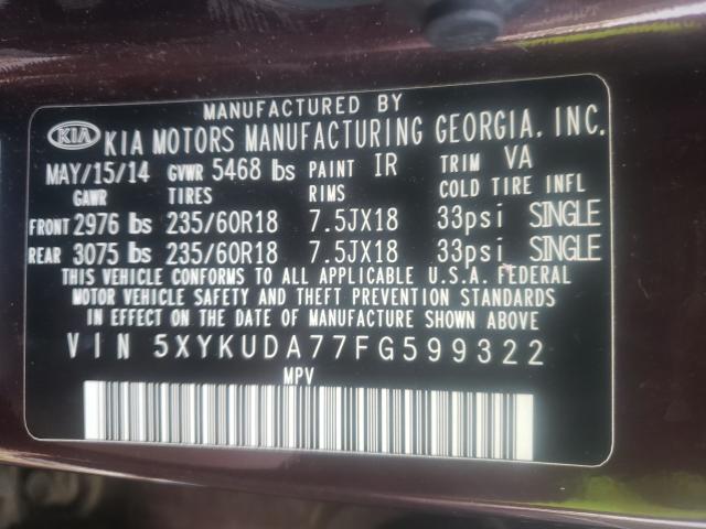 Photo 9 VIN: 5XYKUDA77FG599322 - KIA SORENTO EX 