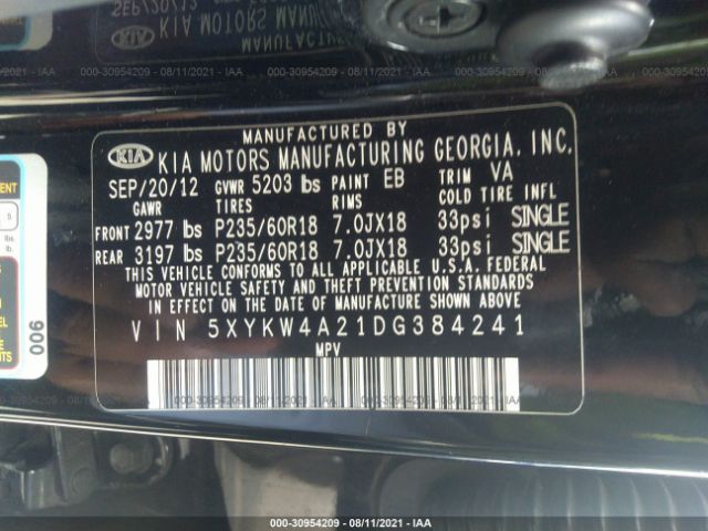 Photo 8 VIN: 5XYKW4A21DG384241 - KIA SORENTO 