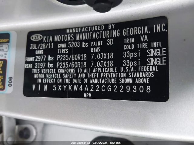 Photo 8 VIN: 5XYKW4A22CG229308 - KIA SORENTO 