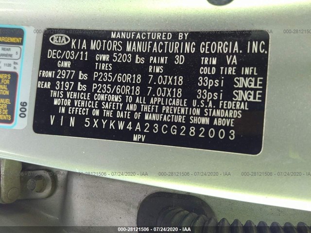 Photo 8 VIN: 5XYKW4A23CG282003 - KIA SORENTO 