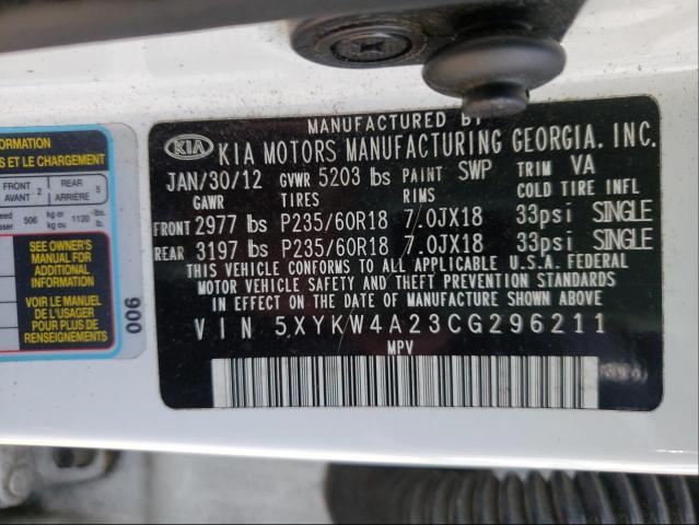 Photo 9 VIN: 5XYKW4A23CG296211 - KIA SORENTO SX 