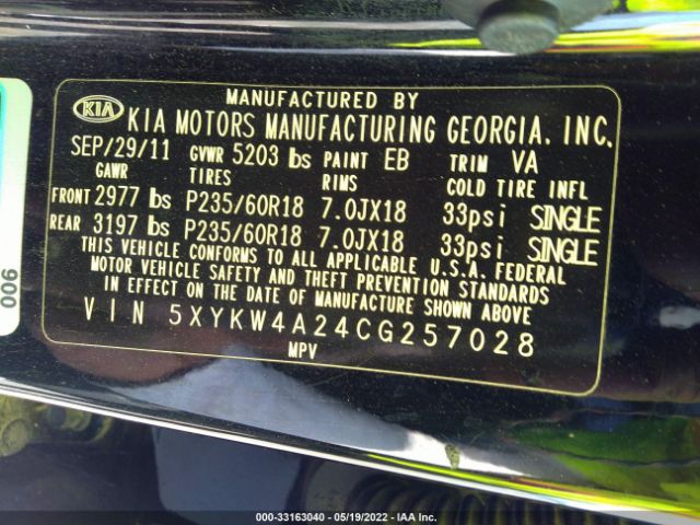 Photo 8 VIN: 5XYKW4A24CG257028 - KIA SORENTO 